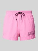 BOSS Relaxed Fit Badeshorts mit Label-Print Modell 'Mooneye' in Pink, ...