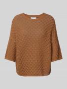 Jake*s Casual Pullover aus Ajour-Strick in Mittelbraun, Größe M