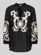 Emily Van den Bergh Bluse aus Leinen mit Tunikakragen in BLACK, Größe ...