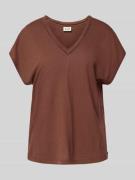 Scotch & Soda Leinen-T-Shirt mit V-Ausschnitt in Mittelbraun, Größe L