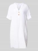 ZABAIONE Knielanges Leinenkleid mit V-Ausschnitt in Weiss, Größe M