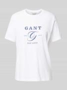 Gant T-Shirt mit Label-Print in Weiss, Größe S