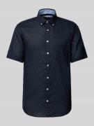Fynch-Hatton Regular Fit Freizeithemd aus Leinen-Baumwoll-Mix in Marin...