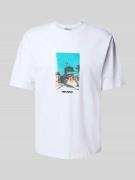 REVIEW Regular Fit T-Shirt aus Baumwoll-Viskose-Mix in Weiss, Größe L