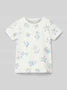 Name It T-Shirt mit geripptem Rundhalsausschnitt Modell 'FILLE' in Off...