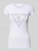 Guess T-Shirt mit Ziersteinbesatz in Weiss, Größe L