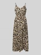 ICHI Midikleid aus Viskose mit V-Ausschnitt Modell 'MARRAKECH' in Beig...