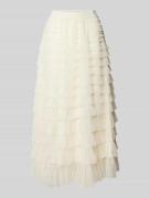 YAS Midirock mit Volantsaum Modell 'FAIRY' in Ecru, Größe L