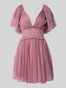 LACE & BEADS Cocktailkleid mit V-Ausschnitt und Taillenband in Rose, G...