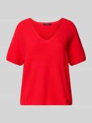 Oui Strickshirt mit abgerundetem V-Ausschnitt in Rot, Größe 36