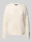 Oui Strickpullover mit geripptem Rundhalsausschnitt in Offwhite, Größe...