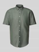 Jake*s Slim Fit Leinenhemd mit Knopfleiste in Dunkelgruen, Größe L