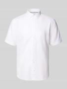 Jake*s Slim Fit Leinenhemd mit Knopfleiste in Weiss, Größe L