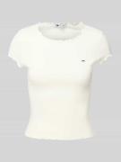 Tommy Jeans Slim Fit T-Shirt aus Baumwoll-Elasthan-Mix in Offwhite, Gr...
