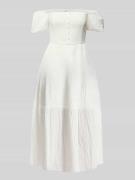 Apricot Midikleid in Crinkle-Optik in Offwhite, Größe XL