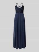 V.M. Abendkleid mit V-Ausschnitt und gekreuzten Trägern in Marine, Grö...