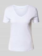 Christian Berg Woman T-Shirt mit geripptem V-Ausschnitt in Weiss, Größ...