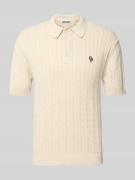 REVIEW Slim Fit Poloshirt mit Zopfmuster in Ecru, Größe L