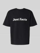REVIEW T-Shirt mit geripptem Rundhalsausschnitt in Black, Größe L