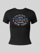 Tommy Jeans Slim Fit T-Shirt aus Ripp in Black, Größe L