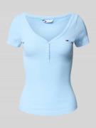 Tommy Jeans Slim Fit T-Shirt in Waffelstrick in Hellblau, Größe XS