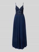 Mascara Abendkleid mit Spitzenbesatz in Marine, Größe 34