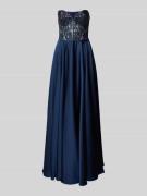 Laona Abendkleid mit Pailletten und Perlen in Dunkelblau, Größe 38