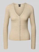 BOSS Slim Fit Strickjacke aus Schurwolle in Beige Melange, Größe L