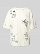 Jake*s Casual T-Shirt mit geripptem Rundhalsausschnitt in Offwhite, Gr...