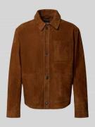 BOSS Regular Fit Lederjacke aus Ziegenleder in Cognac, Größe 50