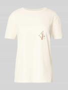 Jake*s Casual T-Shirt mit Stickmotiven in Offwhite, Größe M