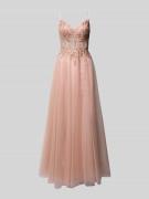Luxuar Abendkleid mit Ziersteinbesatz in Apricot, Größe 32