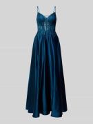 Luxuar Abendkleid mit Ziersteinbesatz in Blau, Größe 44