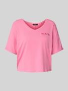 Oui Boxy Fit T-Shirt mit V-Ausschnitt in Rosa, Größe 44