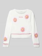 Guess Regular Fit Longsleeve in Strick-Optik mit floralem Zierbesatz i...
