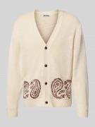 REVIEW Strickjacke mit V-Ausschnitt in Ecru, Größe L