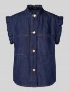 More & More Regular Fit Jeansbluse mit Rüschen in Marine, Größe 38