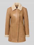 Cabrini Lederjacke mit Teddyfell und Zweiwege-Reißverschluss in Beige,...