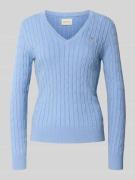 Gant Pullover mit Logo-Stitching und Zopfmuster in Hellblau, Größe L