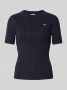 Gant Strickshirt mit Rundhalsausschnitt und Logo-Stitching in Marine, ...