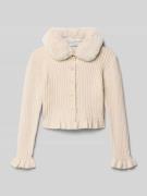 Mayoral Strickjacke mit Kunstfellbesatz in Sand Melange, Größe 104