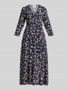 Apricot Wickelkleid mit V-Ausschnitt in Marine, Größe L