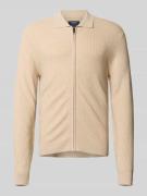 MCNEAL Slim Fit Strickjacke aus Viskose-Mix mit Umlegekragen in Sand M...