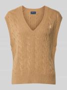 Polo Ralph Lauren Strickpullunder mit Zopfmuster in Camel, Größe L