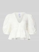 Mango Cropped Blusenshirt mit V-Ausschnitt in Offwhite, Größe L