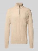 Lindbergh Troyer mit Zopfmuster und Label-Detail in Offwhite, Größe XL