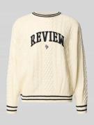 REVIEW Strickpullover mit Label-Stitching in Ecru, Größe XL