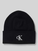 CK Calvin Klein Beanie aus Viskose-Mix mit Logo-Stitching in Black, Gr...