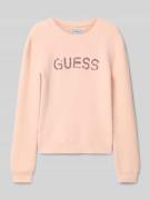 Guess Strickpullover mit Logo-Applikation in Rosa, Größe 104