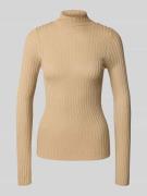Liu Jo White Strickpullover mit Stehkragen in Beige, Größe L